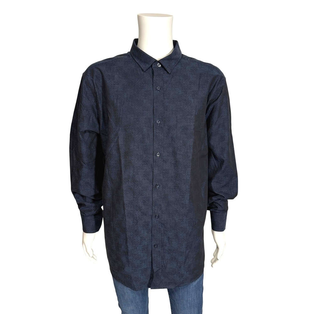 Johnston & Murphy Mens XXL Navy Blue Airplane Print Premium Cotton Button Shirt - Picture 2 of 9
